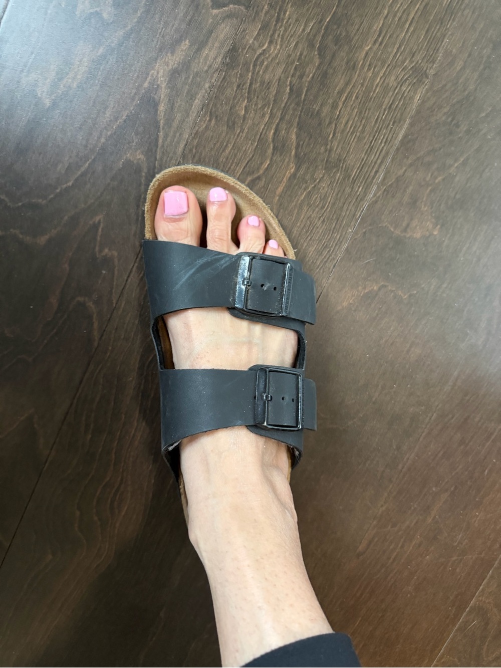 Birkenstock Black Two-Strap Cork Footbed Sandals